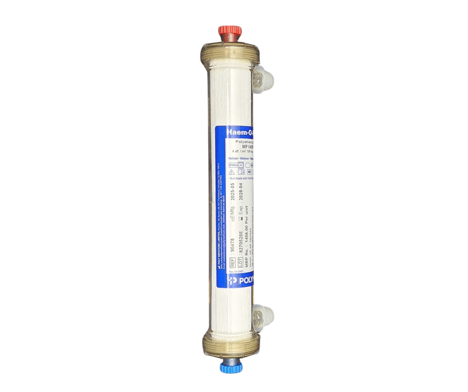 Polymed Dialyzer-1.4m2 –Multiple use High-Performance Polyethersulfone Dialyzer for Adult Hemodialysis, supplied by Jadabi Drug Distributors Guwahati